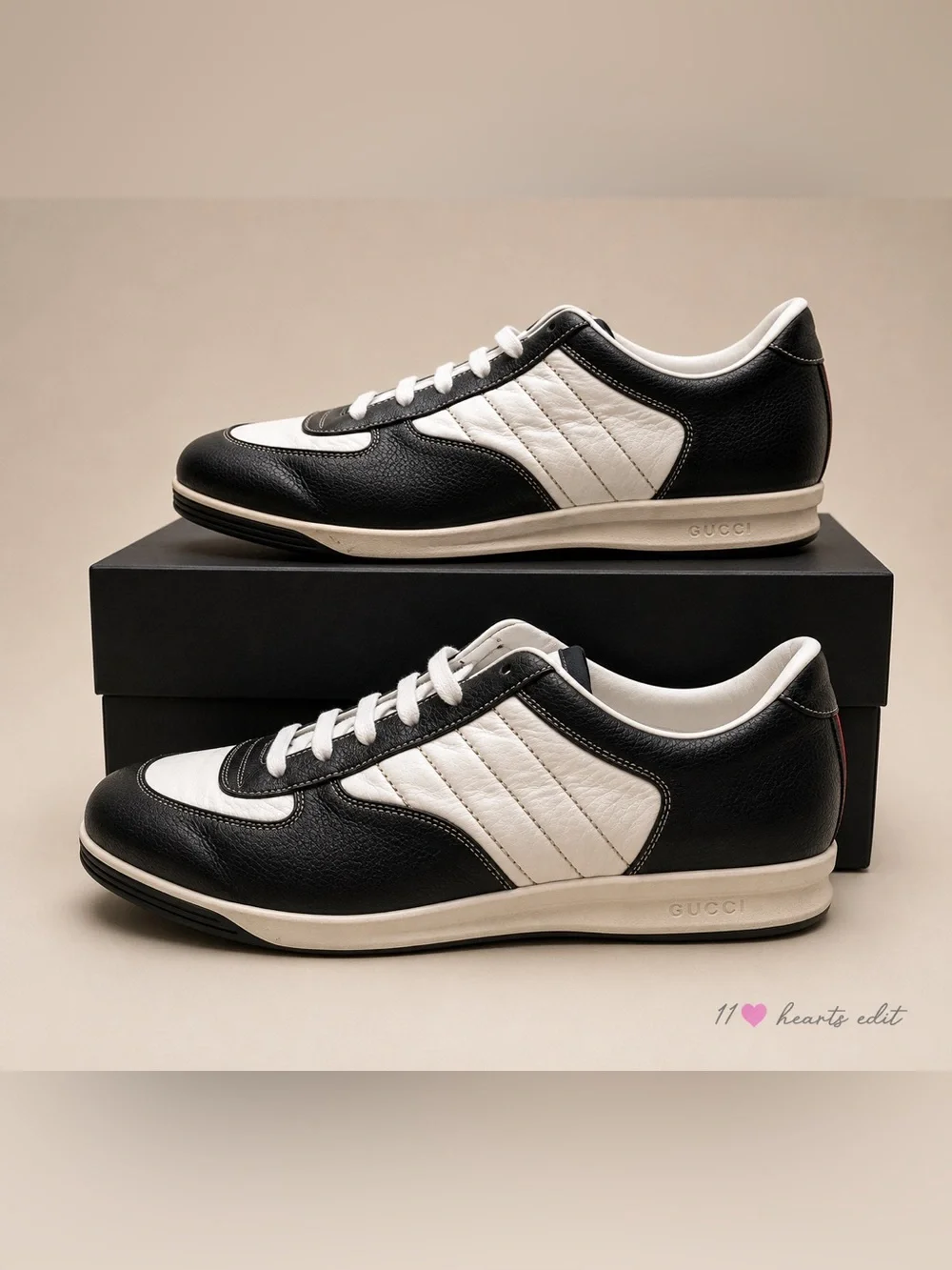 Gucci Leather Web Low Top Sneakers Men’s 11 Navy White Made in Italy 233326